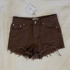 Adika Brown Denim Button-Front Jean Shorts